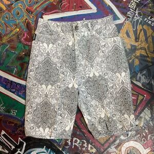 Vintage 1990s Bongo High-Waisted White Paisley Denim Shorts - Size 9 USA Made
